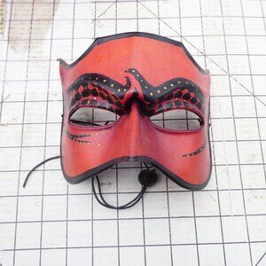 Handmade Leather Masquerade Mask by Mathew Mansoor 1993 Signed Red Black